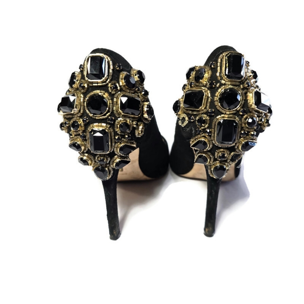 Louise et Cie Black Crystal Heels Stiletto Pumps Round Toe Sz 8.5 - Picture 2 of 16